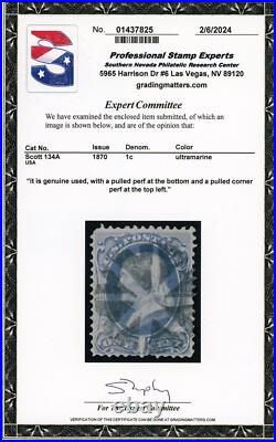 US Stamp #134A Washington 1c PSE Cert USED CV $400.00 See Description US Stamp #134A Washington 1c PSE Cert USED CV $400.00 See Description