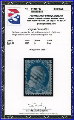 US Stamp #20 Franklin 1c PSE Cert USED CV $275.00