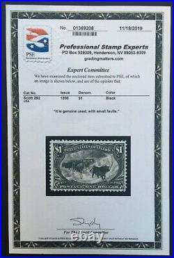 US Stamp # 292 $1 Black Used with PSE Cert. SCV $700. Trans-Mississippi
