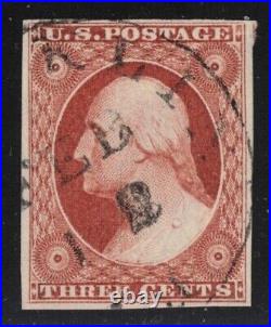 US Stamp Scott # 10 Orange Brown 3cent Washington Used Certificate