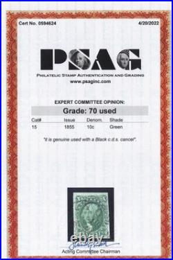 US Stamp Scott # 15 Green 10cent Washington Type III Used Certificate