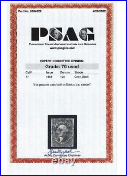 US Stamp Scott # 17 Gray Black 12cent Washington Used Graded Certificate
