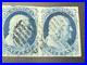 US Stamp Scott 1c Blue Franklin #9 Joined Pair, Type IV, VF Centering
