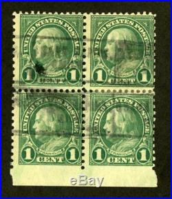 US Stamps # 578 1c Franklin F USED Block Very Rare Scott Value $1,000.00