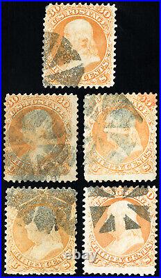 US Stamps # 71 Used F-VF Lot Of 5 Cancels Shade Etc. Scott Value $950.00