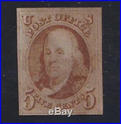 US Stamps Scott#1 5c Franklin Used CV$350.00 Small Thin