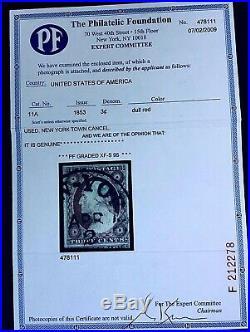 US Stamps, Scott #11A 1853 3c'used' 2009 PFC Graded XF-S 95