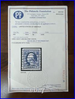 US Stamps Scott #445 Genuine COIL SINGLE USED With PF CERT $250 VF (SEE CERT)
