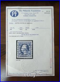 US Stamps Scott #445 Genuine COIL SINGLE USED With PF CERT $250 VF (SEE CERT)