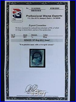 US Stamps, Scott #7 Type ll 1851 1c'used' 2005 PSE Cert GC XF/Sup 95 Jumbo