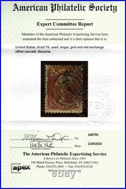 US stamps- Classic stamp US Scott # 75 used with 2024 APEX cert (D610)
