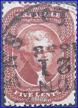 USA 1857-61 5c Jefferson #28A F-VF with data + Red cancel cat. $3,500