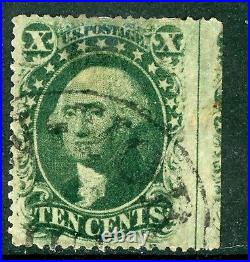 USA 1859 Washington 10¢ Green Type V Scott #35 Imperf right side VFU G108