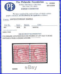 USA #491 VF Used Rare Coil Pair With Certificate