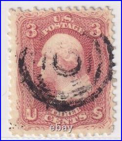 USA stamps 1861 George Washington 3C (x3 tones) Cancel Study Bullseye 1 blue