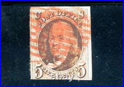 USAstamps Used FVF US 1847 Franklin Scott 1 Red Brawn Cancel Repaired