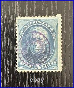 Unique US Stamp 1875 Taylor 5c blue Scott # 179 used Violet Fancy Cancel Rare