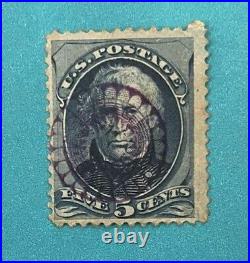 Unique US Stamp 1875 Taylor 5c blue Scott # 179 used Violet Fancy Cancel Rare