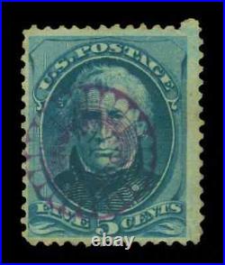 Unique US Stamp 1875 Taylor 5c blue Scott # 179 used Violet Fancy Cancel Rare