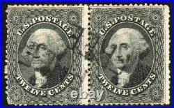 United States 1859 12c Washington Scott# 36B Pair Used with Free Free Postmark