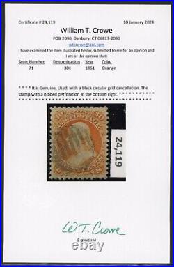 United States 1861 30c Franklin Scott# 71 Used Very Fine/Extra Fine with Cert