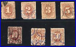 United States 1879 Postage Dues Sc# J1-J7 Used VF Set Rare