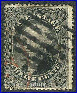 United States #36 Used 1857 12c Washington Plate 1 Red/Orange and Grid Cancel