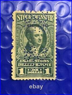 United States Internal Revenue $1 Stock Transfer Stamp Machine Cancelled