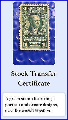 United States Internal Revenue $1 Stock Transfer Stamp Machine Cancelled