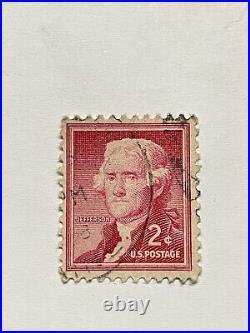 United States Postage Stamp Thomas Jefferson 2? Red Posted c. 1954 04