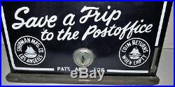 United States Postage Stamp Vending Machine Blue Porcelain Front & 3 Coin Slots
