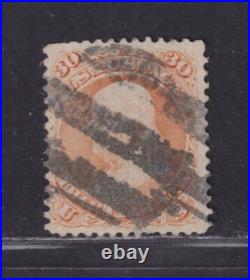 United States Scott 100 Used 1867 30¢ Orange Ben Franklin F Grill SCV $1000