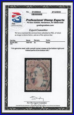 United States USED Scott Number 25A F-VF withPSE CERTIFICATE BARNEYS