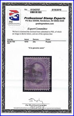 Us 153 Used 24 Cent Scott, 1870, Partial Cork Cancel, 2018 Pse Cert Us 153 Used 24 Cent Scott, 1870, Partial Cork Cancel, 2018 Pse Cert