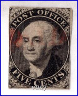 Us 1845 Postmaster's Provisional 5 Cent George Washington Scott #xx1 Used
