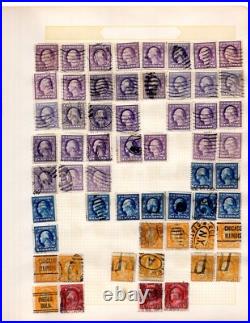Us 1880-1950 Huge Accumulation Of 1750+ Stamps On Old Blue Ribbon Loose Leaf