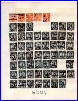 Us 1880-1950 Huge Accumulation Of 1750+ Stamps On Old Blue Ribbon Loose Leaf