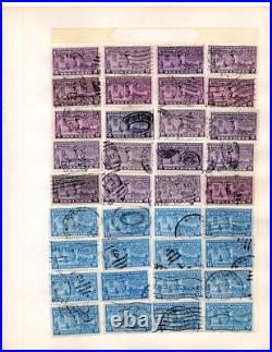 Us 1880-1950 Huge Accumulation Of 1750+ Stamps On Old Blue Ribbon Loose Leaf