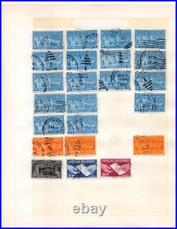 Us 1880-1950 Huge Accumulation Of 1750+ Stamps On Old Blue Ribbon Loose Leaf