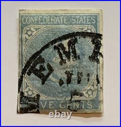 Us Confederate States Imperf 5c Stamp With July 5th Memphis Son Cancel