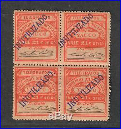 Us Puerto Rico Used/VF Yauco 89a Telegraph Revenue Block Of 4, Perf Seps