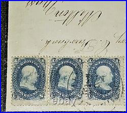 Us Stamp Cover Strip Of 3 B. Franklin Sc#63 To Milton Mass With Apex Cert