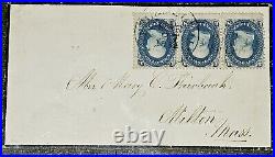 Us Stamp Cover Strip Of 3 B. Franklin Sc#63 To Milton Mass With Apex Cert