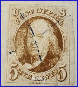 Us stamps 19th century used Scott #1 4 margin XF on folded letter CV 600.0
