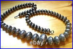 VTG Navajo Necklace 143g 65 Silver Hogan Bench Beads Graduated Hand Stamped
