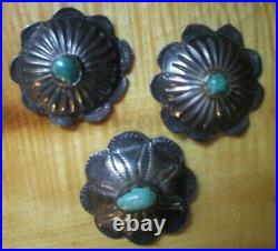 VTG Navajo Turquoise Concho Buttons 17g Silver Hand Stamped Southwest Old Pawn