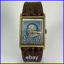 Vantage By Hamilton Mens Bill Blass United States Postage Stamp One Cent Watch
