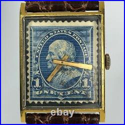 Vantage By Hamilton Mens Bill Blass United States Postage Stamp One Cent Watch