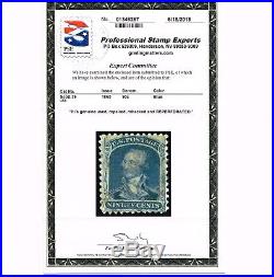Very Scarce Genuine Scott #39 Used 1860 Blue 90¢ Pse Cert Repaired Scv $10,000