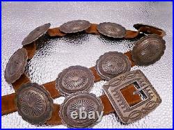 Vintage 1940s 1950 Navajo Unsigned 11 Concho Belt Sterling Silver Hand Stamped